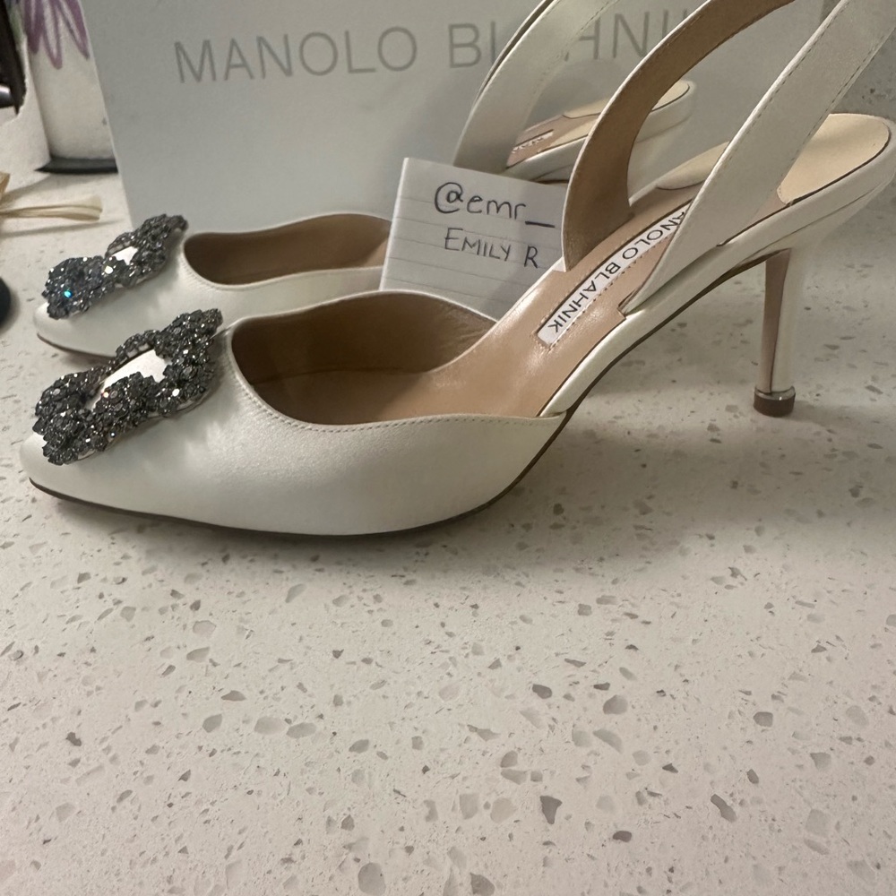 Manolo Blahnik White Heels with Silver Embellishments - Picture 7 of 10